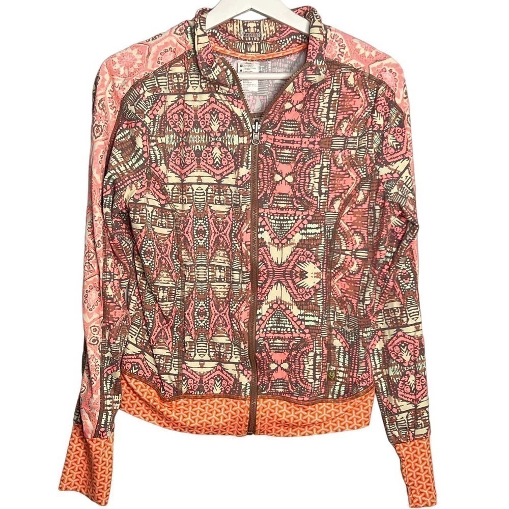 Maaji Abstract Pattern Long Sleeve Full Zip Active Jacket Orange Women's Large